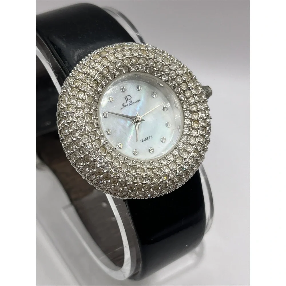 Jean Dousset Women's Diamond Bezel Watch Leather Band MOP Dial- New Battery‎